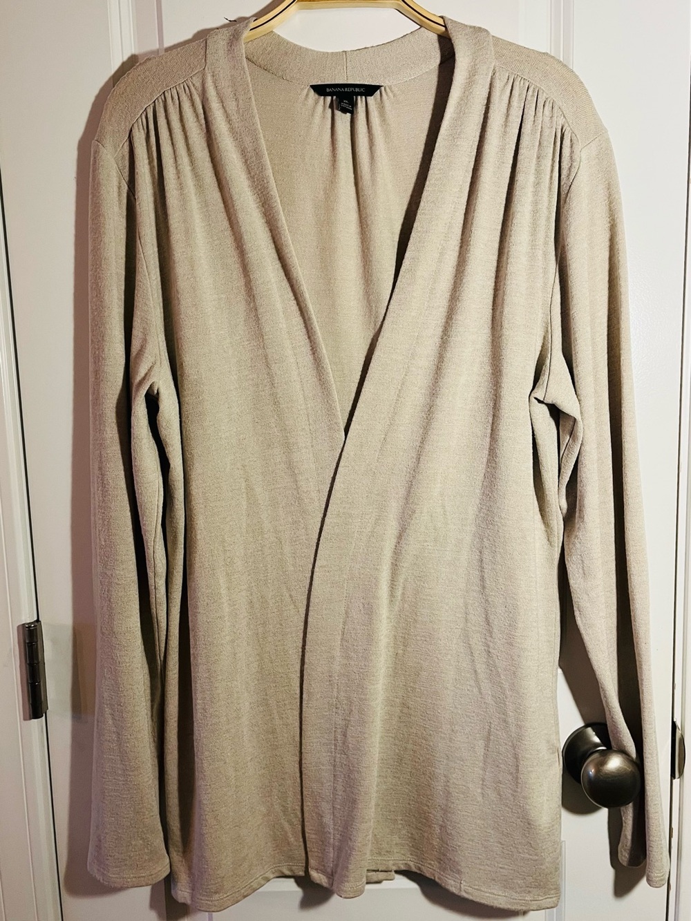 Banana Republic Open-Front Soft Knit Long Cardigan Sweater in Oatmeal/Beige, XL
